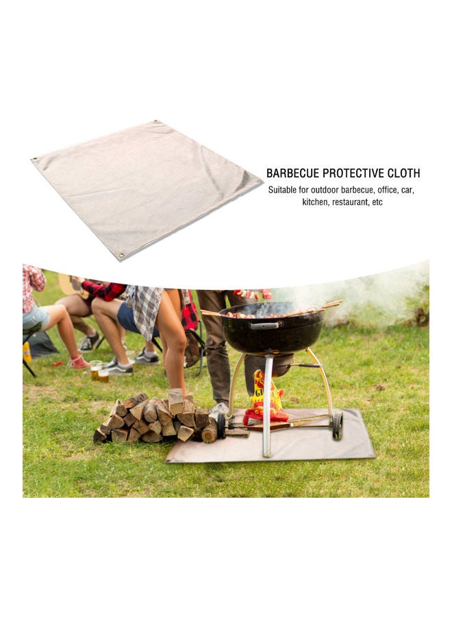 Generic Fireproof Ember Grill Mat Suitable For Ground Terrace With Pair BBQ Gloves Khaki 100x100x0.4cm  - Image 2