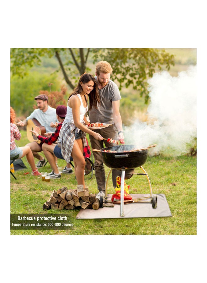 Generic Fireproof Ember Grill Mat Suitable For Ground Terrace With Pair BBQ Gloves Khaki 100x100x0.4cm  - Image 3