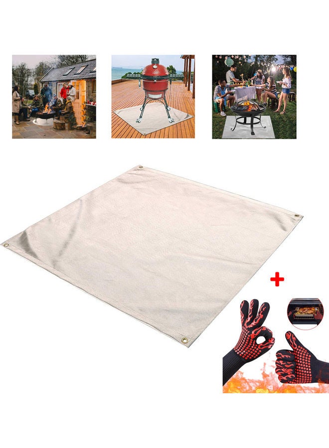 Generic Fireproof Ember Grill Mat Suitable For Ground Terrace With Pair BBQ Gloves Khaki 100x100x0.4cm  - Image 4