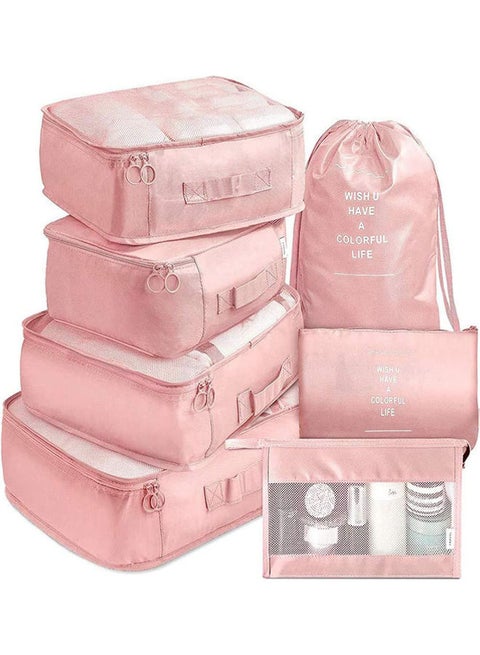7-Piece Waterproof Luggage Set Pink