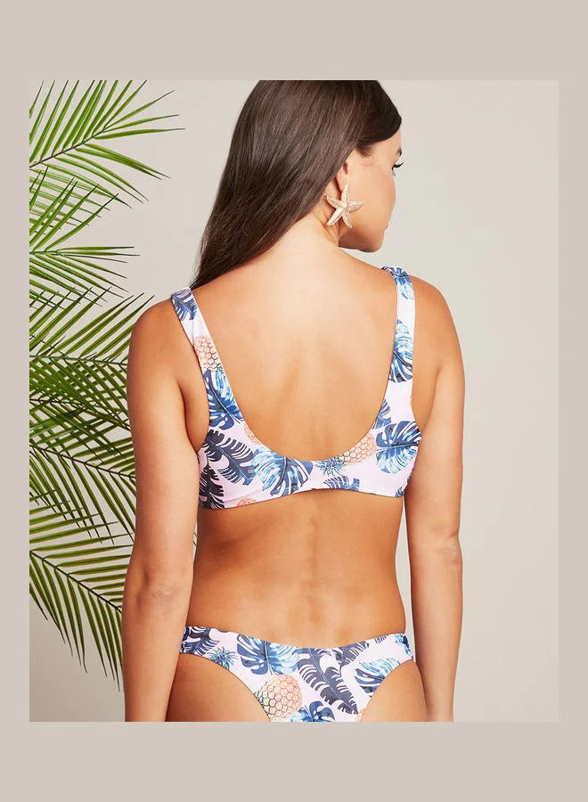 Closet By Styli Pineapple Palm Tie Front Bikini Top Multicolour