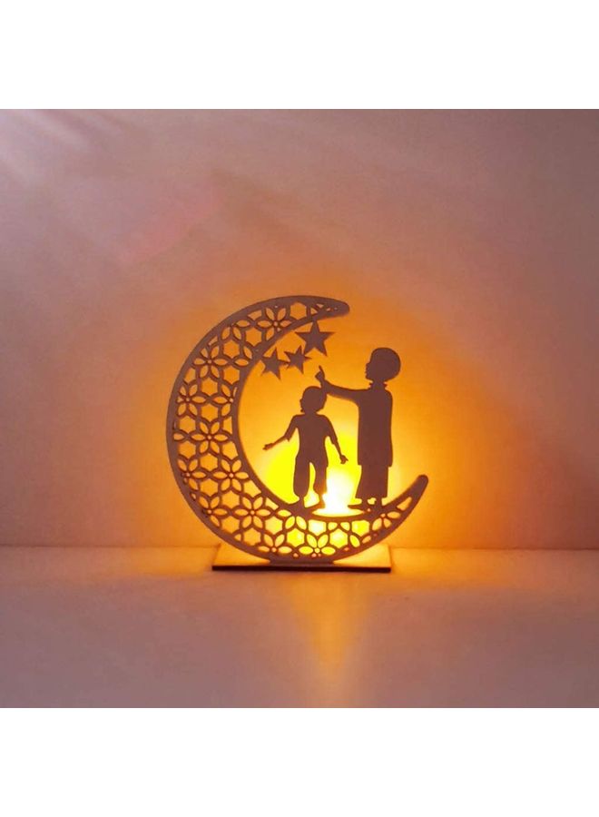 Child Ornament Eid DIY Ramadan Wooden LED Light Lamp Beige 15x5x15cm - Image 1