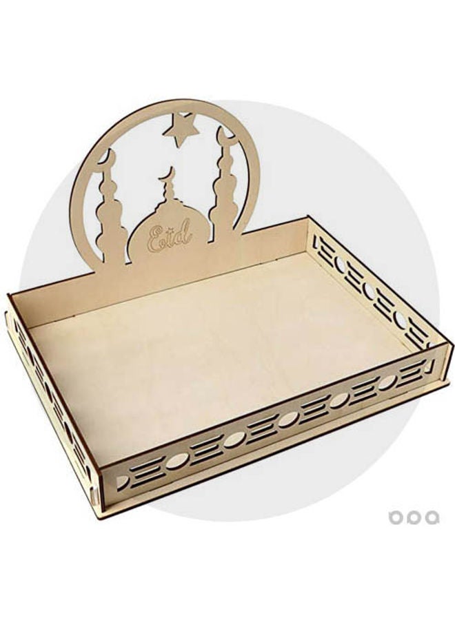 صينية تقديم خشبية بتصميم عيد مبارك بسيط للحفلات بيج 35x25x21سم - Image 1