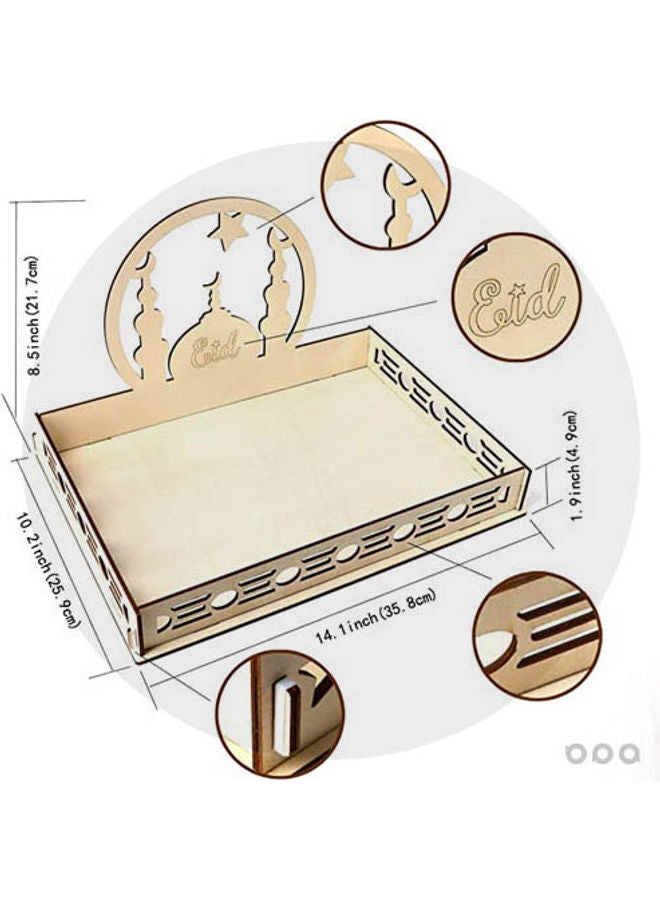 صينية تقديم خشبية بتصميم عيد مبارك بسيط للحفلات بيج 35x25x21سم - Image 2