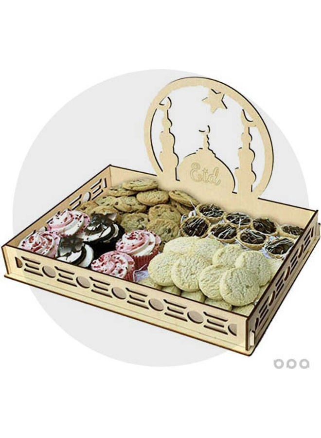 صينية تقديم خشبية بتصميم عيد مبارك بسيط للحفلات بيج 35x25x21سم - Image 3