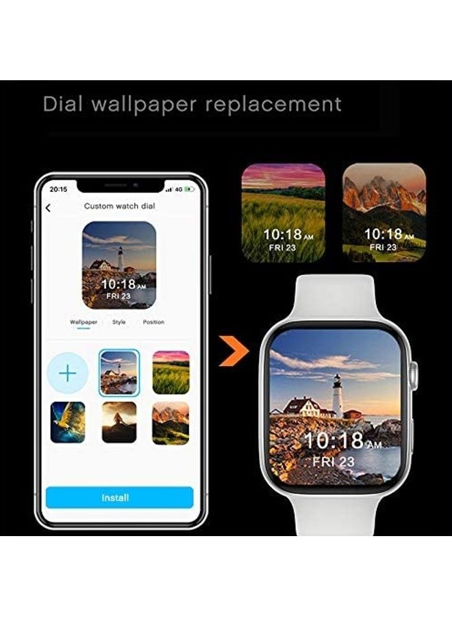 إي وورلد ساعة ذكية من السلسلة 6 بشاشة تعمل باللمس بالكامل طراز FK88 أبيض/ أسود - Image 3