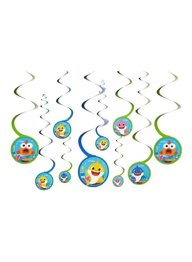 Amscan 12-Pieces Baby Shark Spiral Decoration Birthday Theme Party Supplies