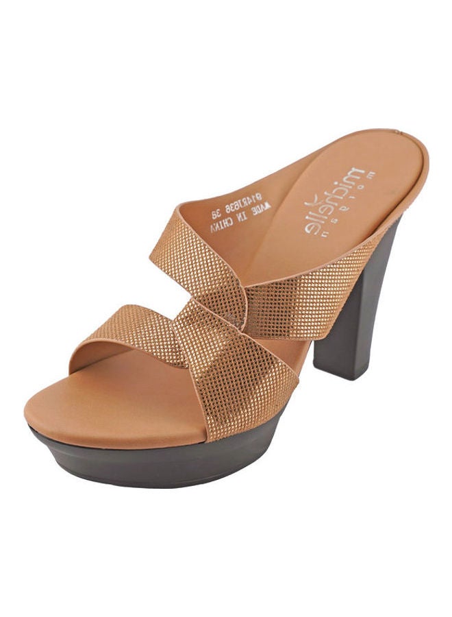 Michelle Morgan High Heel Wedge Sandals Gold/Brown  - Image 3