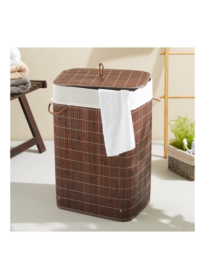 Home Box - Light Weight Stylish Compact And Space Saving 2-Section Foldable Laundry Basket With Lid Brown 72Liters - Image 1
