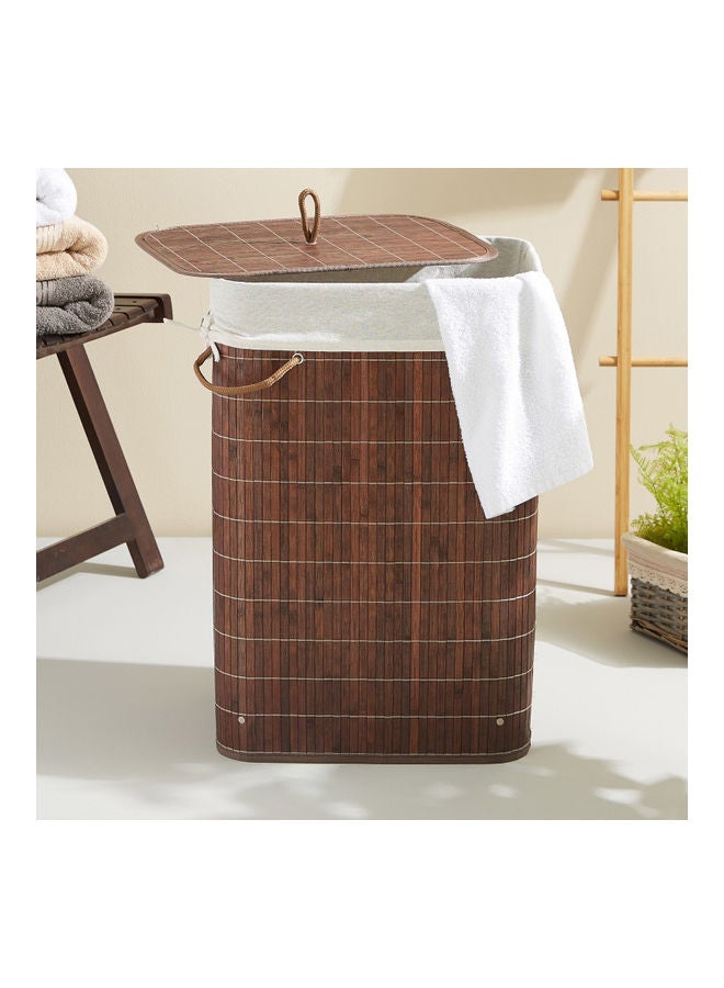 Home Box - Light Weight Stylish Compact And Space Saving 2-Section Foldable Laundry Basket With Lid Brown 72Liters - Image 1