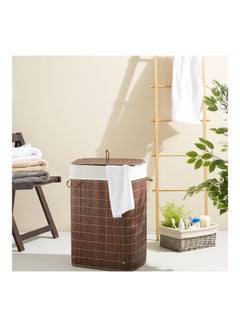 Home Box Light Weight Stylish Compact And Space Saving 2-Section Foldable Laundry Basket With Lid Brown 72Liters  - Image 1