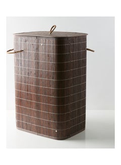 Home Box Light Weight Stylish Compact And Space Saving 2-Section Foldable Laundry Basket With Lid Brown 72Liters  - Image 2