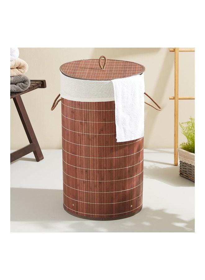Home Box - Light Weight Stylish Compact And Space Saving 2-Section Foldable Laundry Basket With Lid Brown 39 x 39 x 60cm - Image 1