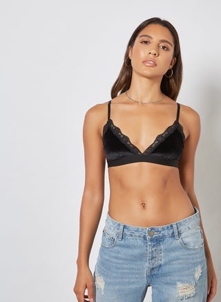 Lace Trim Bra Black