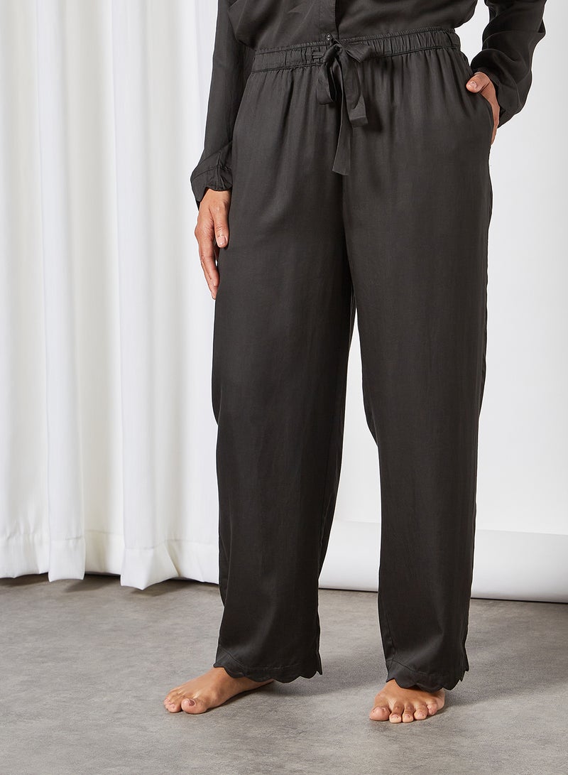 underprotection - Jane Scalloped Trim Pyjama Pants Black - Image 1