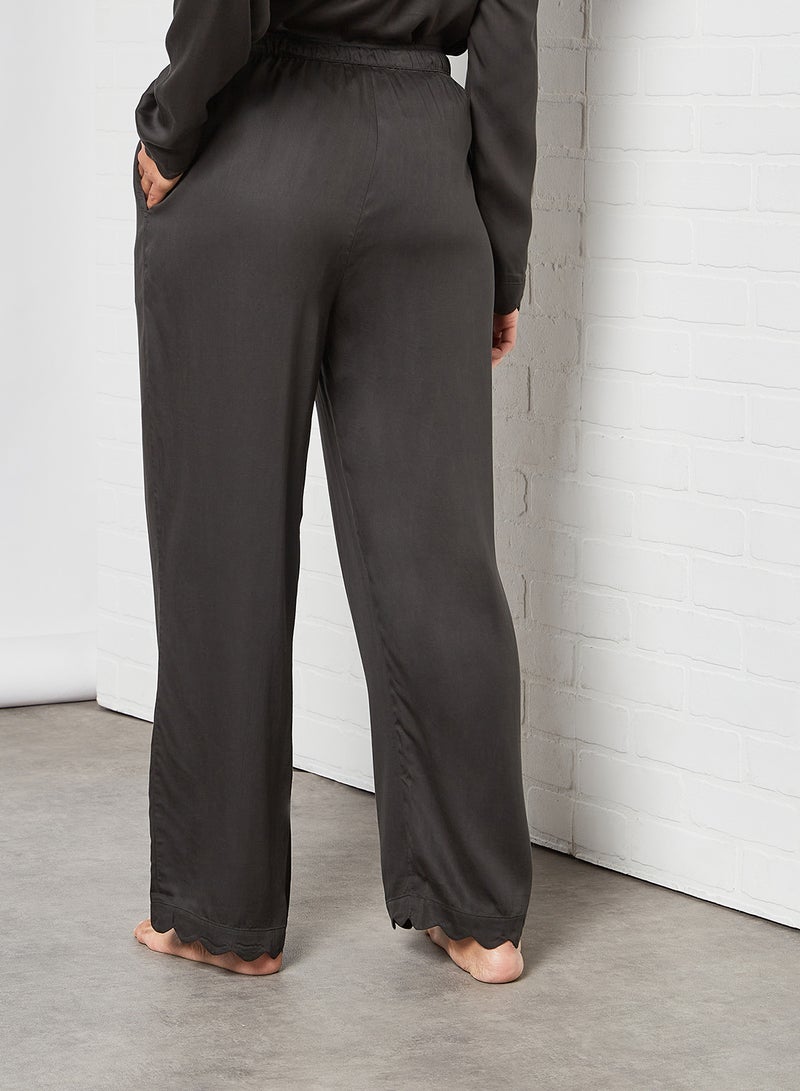 underprotection - Jane Scalloped Trim Pyjama Pants Black - Image 1