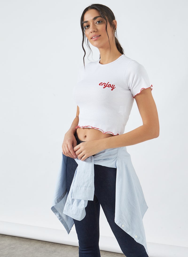 trendyol - Lettuce Trim T-Shirt White - Image 1