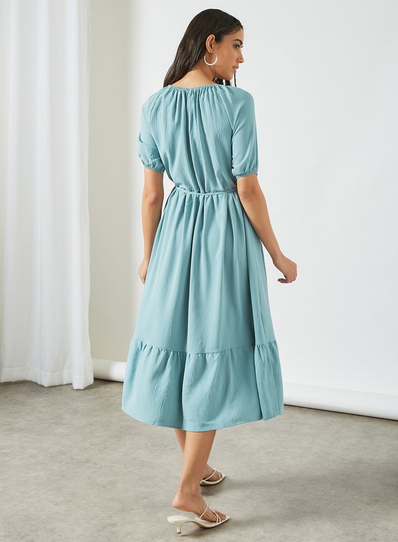 trendyol Waist Tie Midi Dress Mint  - Image 3