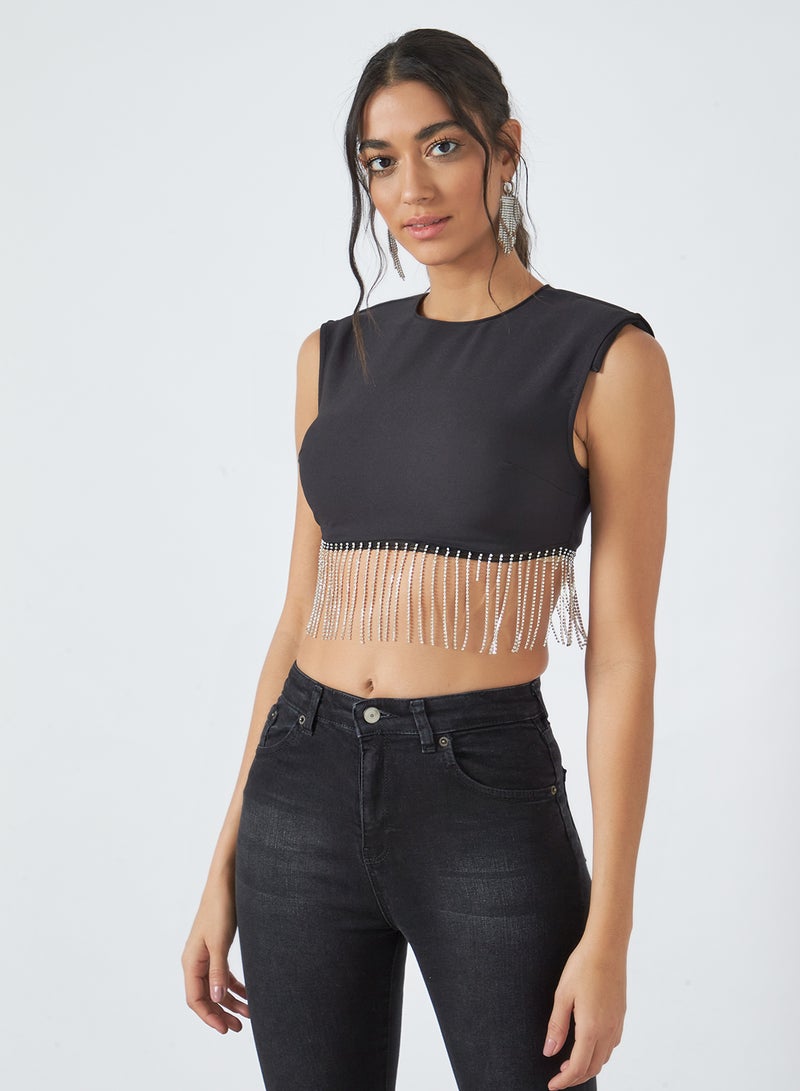 trendyol - Embellished Detail Crop Top Black - Image 1