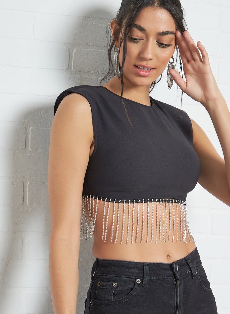 trendyol - Embellished Detail Crop Top Black - Image 1