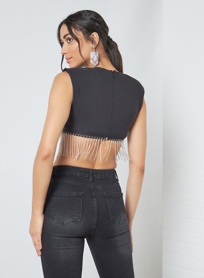 trendyol - Embellished Detail Crop Top Black - Image 1