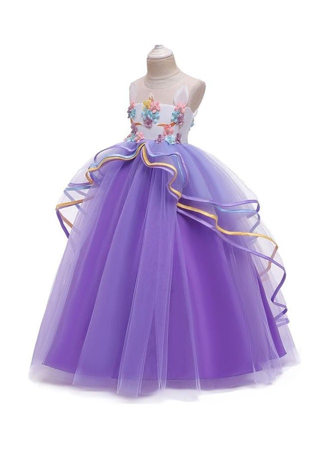 We Happy - Girls Unicorn Floral Birthday Party Wear Princess Tutu Dresses Purple - Image 1