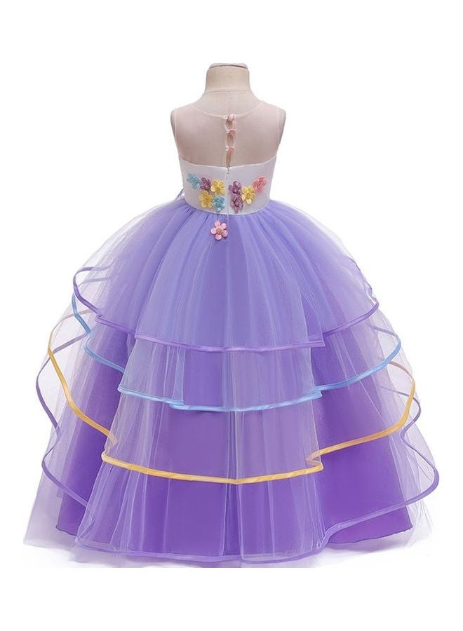 We Happy - Girls Unicorn Floral Birthday Party Wear Princess Tutu Dresses Purple - Image 1