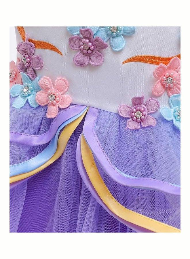 We Happy - Girls Unicorn Floral Birthday Party Wear Princess Tutu Dresses Purple - Image 1