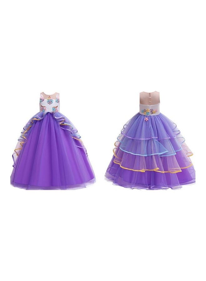 We Happy - Girls Unicorn Floral Birthday Party Wear Princess Tutu Dresses Purple - Image 1