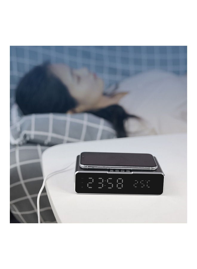 2-In-1 LED Alarm Clock And Wireless Charging Station Black/Grey