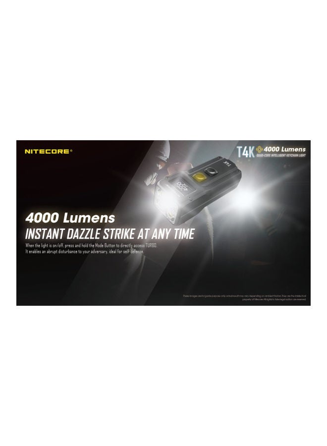 NITECORE - T4K Type-C Rechargeable Keychain XP-L2 Flashlight - 4000 Lumen with Eco-Sensa Type-C USB Charging Cable 3.24x1.15inch - Image 1