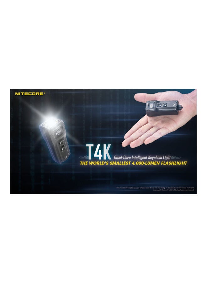 NITECORE - T4K Type-C Rechargeable Keychain XP-L2 Flashlight - 4000 Lumen with Eco-Sensa Type-C USB Charging Cable 3.24x1.15inch - Image 1