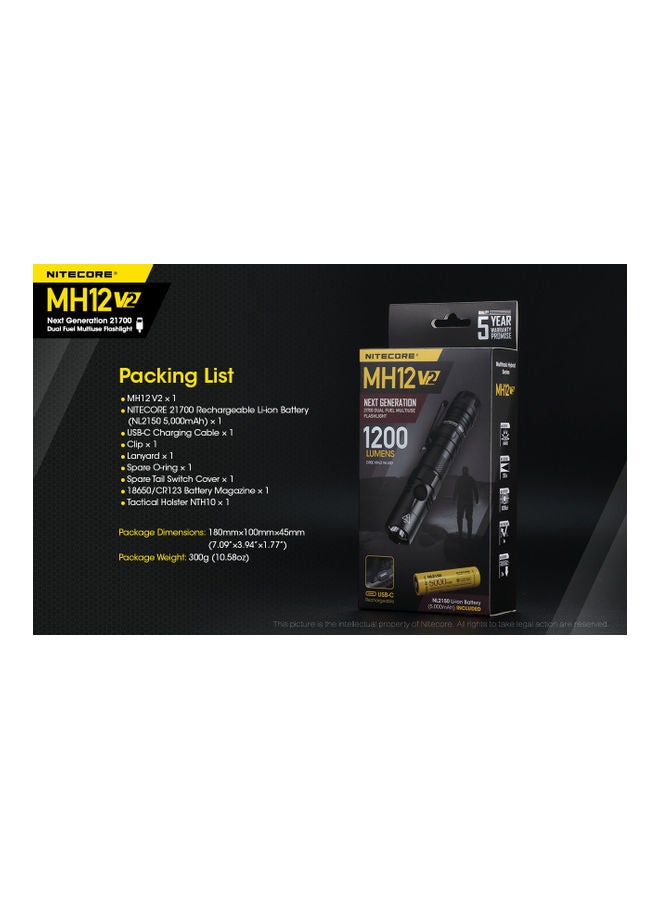 NITECORE - MH12 V2 CREE XP-L2 V6 LED Flashlight 1200 Lumens 21700 Battery (5000mah)  with  USB charging cable - Image 1