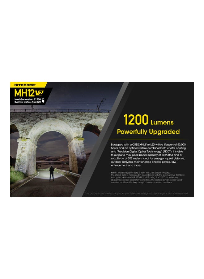 NITECORE - MH12 V2 CREE XP-L2 V6 LED Flashlight 1200 Lumens 21700 Battery (5000mah)  with  USB charging cable - Image 1