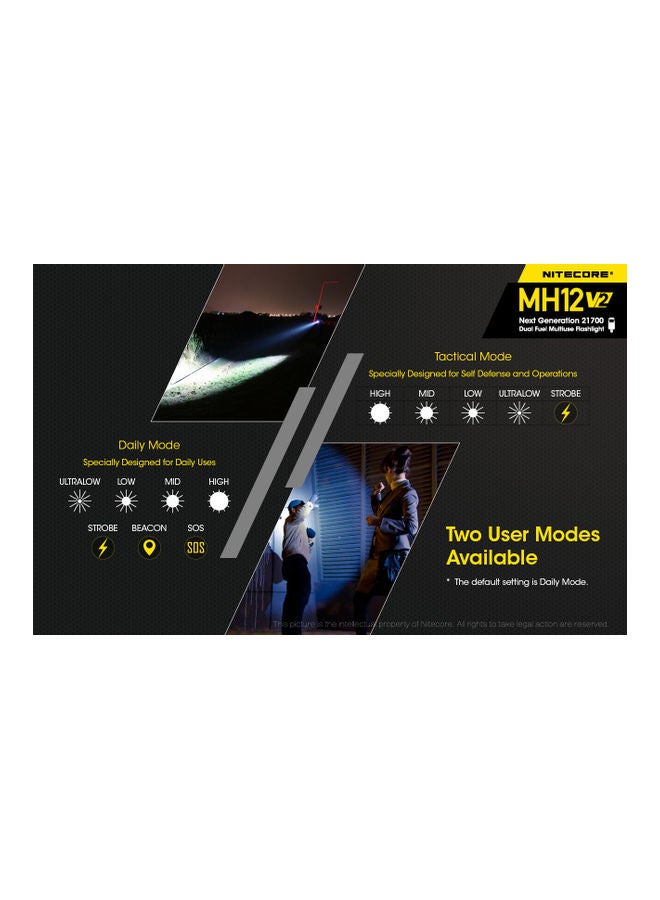 NITECORE - MH12 V2 CREE XP-L2 V6 LED Flashlight 1200 Lumens 21700 Battery (5000mah)  with  USB charging cable - Image 1