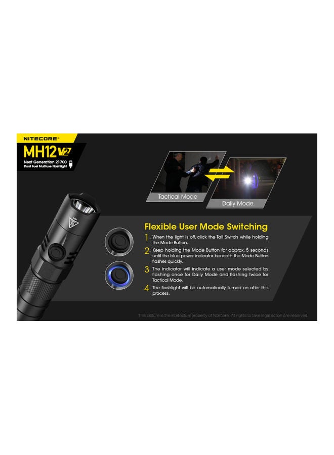 NITECORE - MH12 V2 CREE XP-L2 V6 LED Flashlight 1200 Lumens 21700 Battery (5000mah)  with  USB charging cable - Image 1