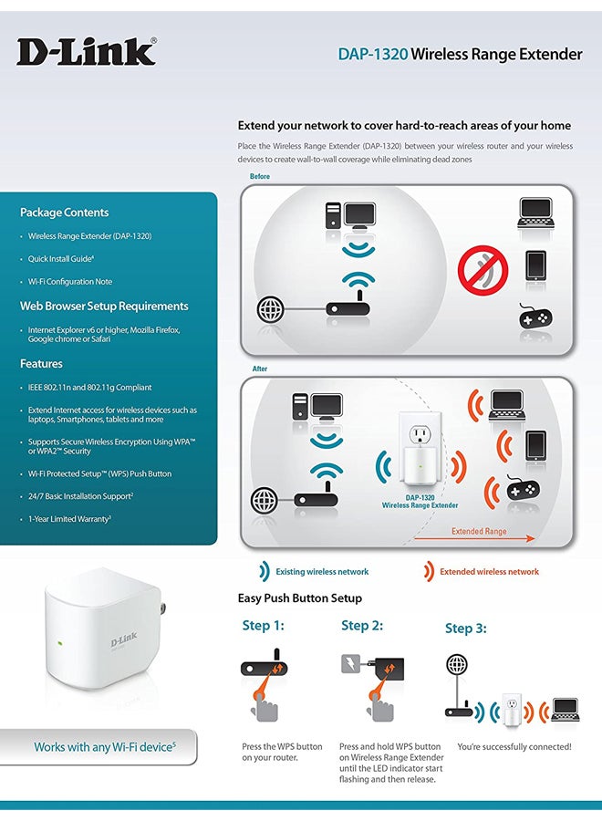 D-Link - Wireless N300 Range Extender White - Image 1