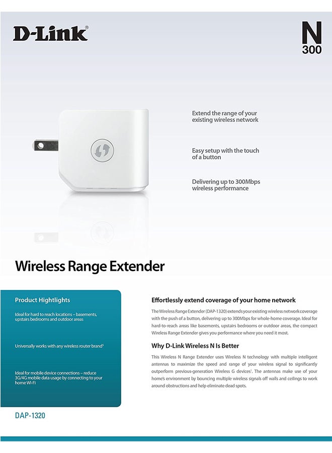 D-Link - Wireless N300 Range Extender White - Image 1