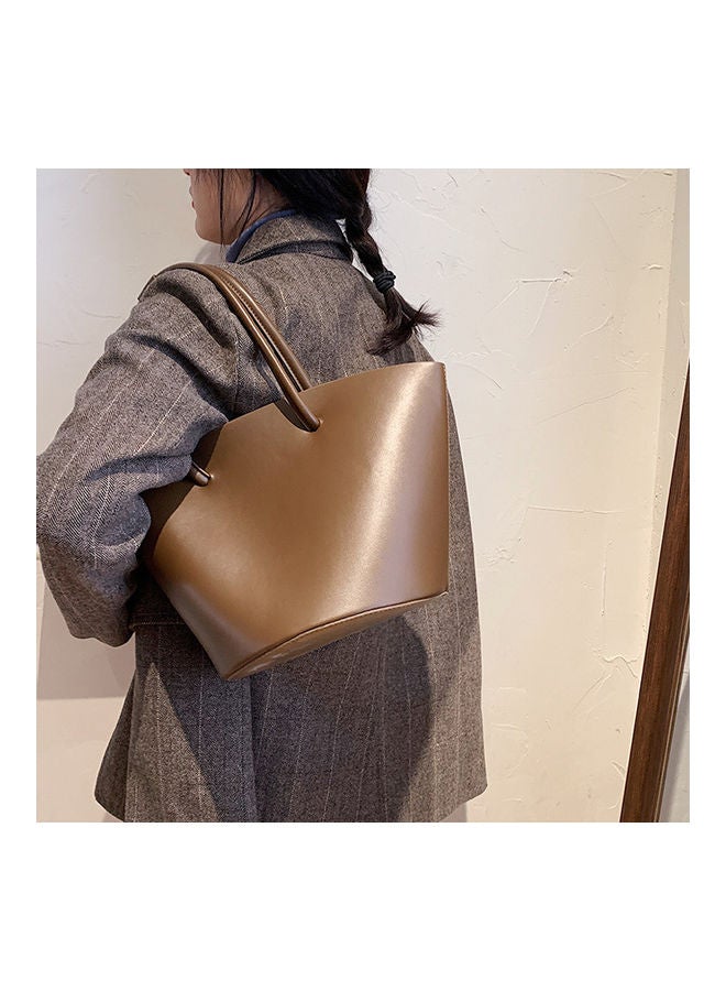 2-Piece Plain Textured Tote And Purse Set Coffee - Image 2