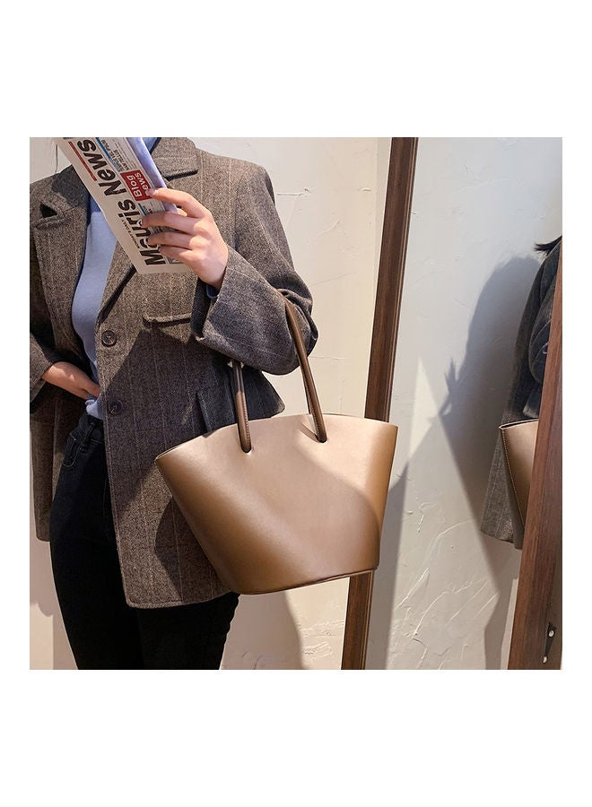 2-Piece Plain Textured Tote And Purse Set Coffee - Image 3