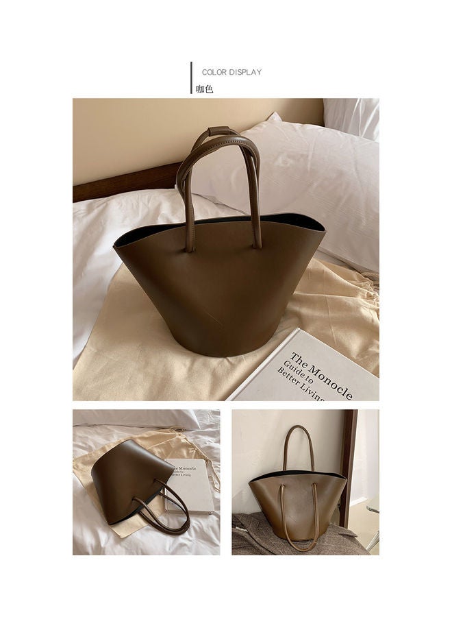 2-Piece Plain Textured Tote And Purse Set Coffee - Image 4