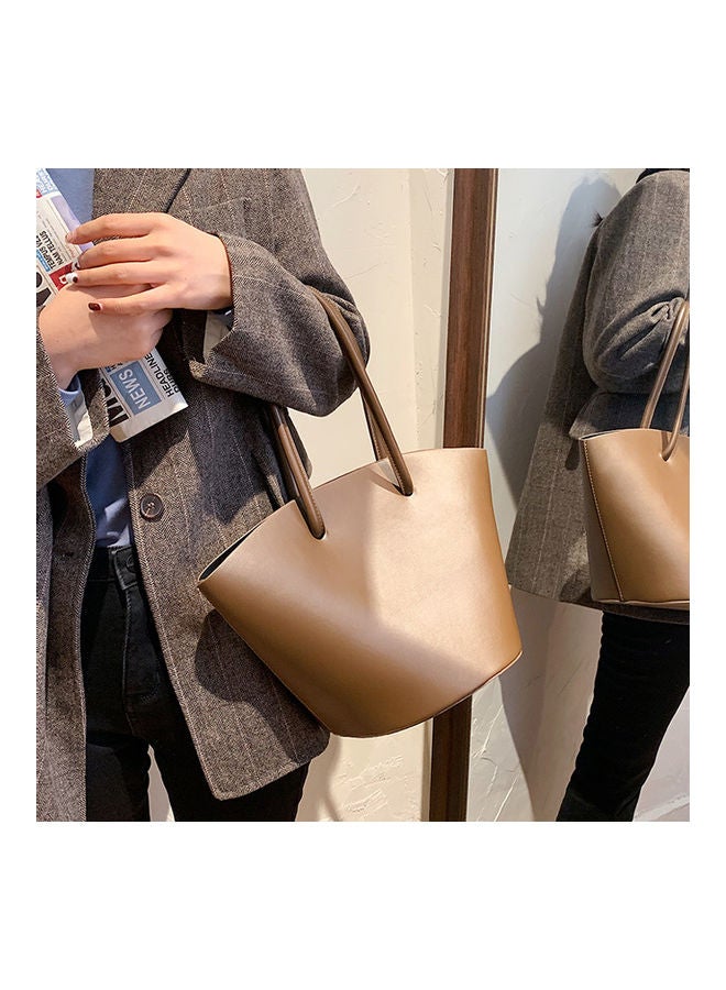 2-Piece Plain Textured Tote And Purse Set Coffee - Image 5