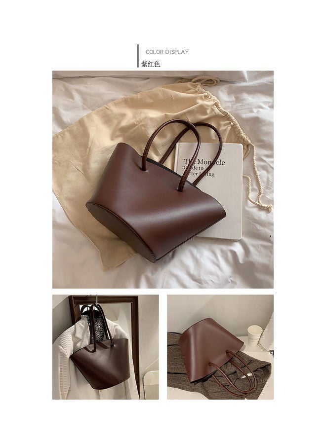 2-Piece Plain Textured Tote And Purse Set Dark Brown  - Image 2