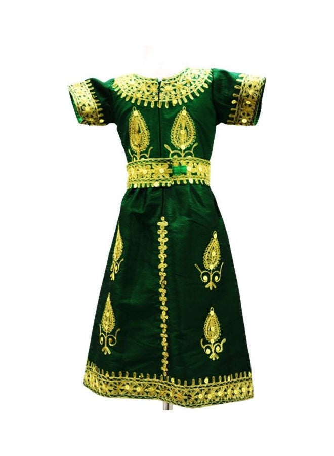جلابية الدارزي طويلة مطرزة أخضر/أصفر - Image 1