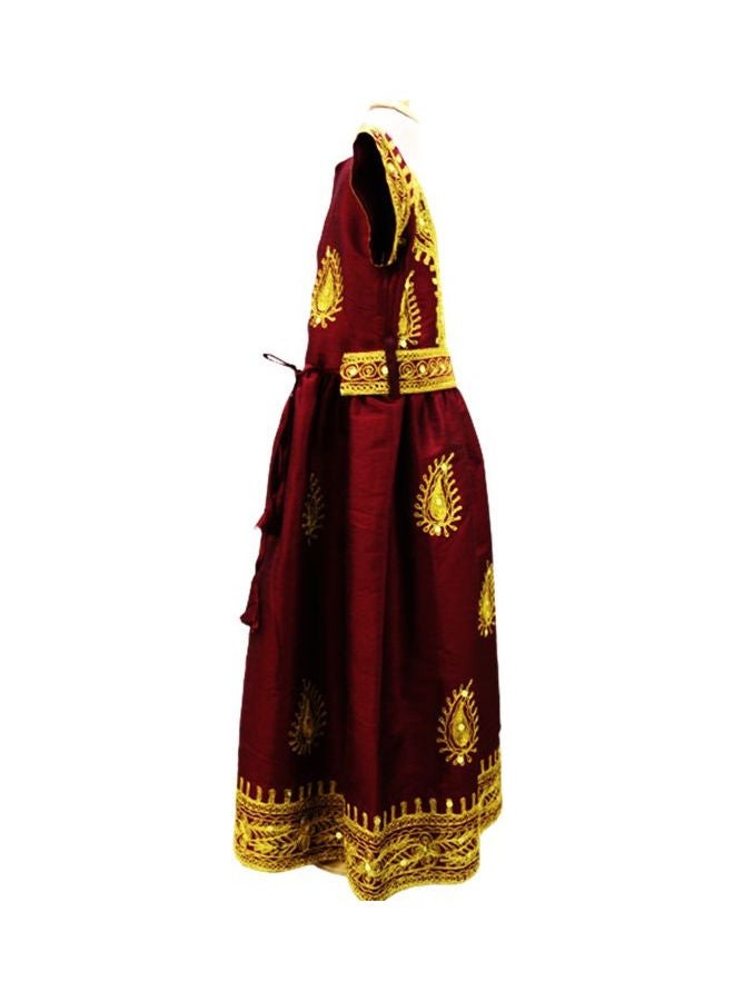جلابية الدارزي طويلة مطرزة أحمر/أصفر - Image 2