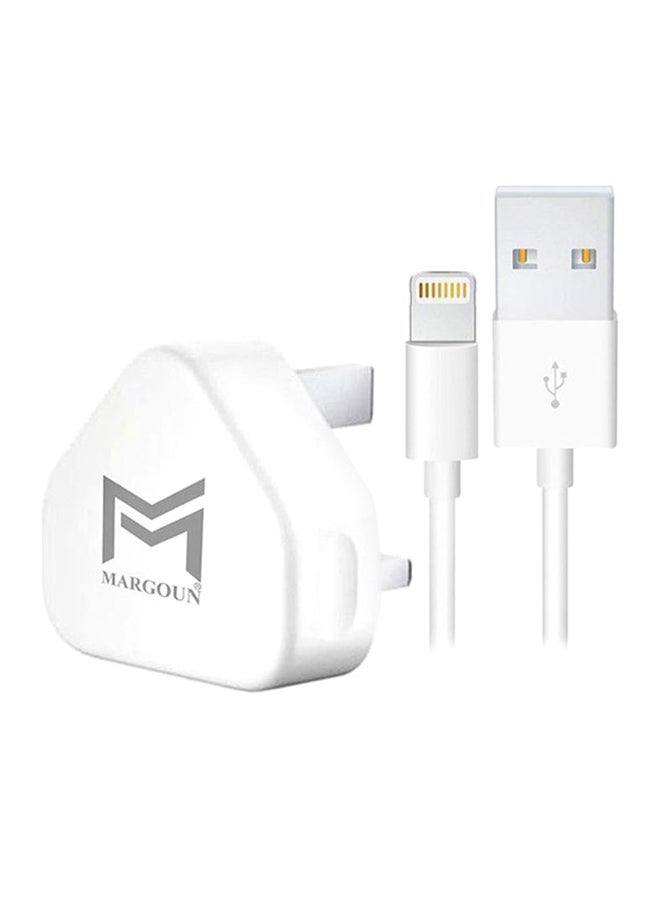 MARGOUN - Wall Charger 5W USB Power Adapter with Lightning Cable for iphone 12 Mini White/Silver - Image 1