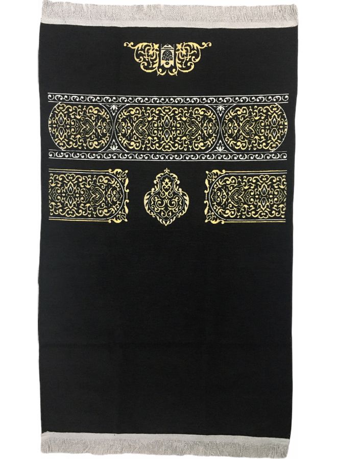 NUKHBAA Prayer Mat Kaaba Carpet Islamic Rug Black/Yellow/White - Image 1