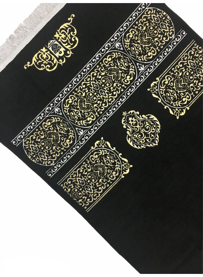 NUKHBAA Prayer Mat Kaaba Carpet Islamic Rug Black/Yellow/White - Image 2