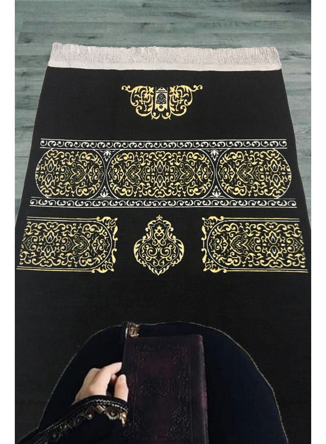 NUKHBAA Prayer Mat Kaaba Carpet Islamic Rug Black/Yellow/White - Image 5