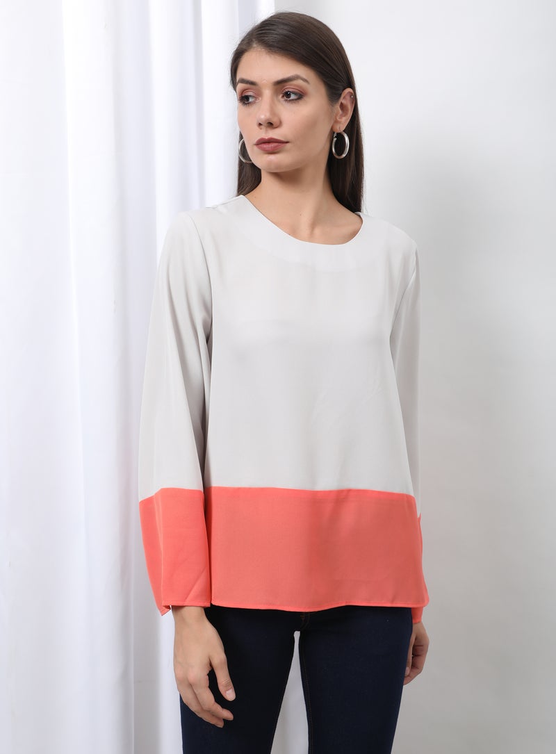 Aila Casual Bell Sleeve Plain Blouse Top Grey/Coral  - Image 1